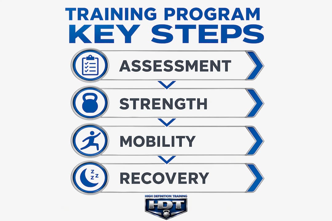 Infographic outlining key training program steps for women over 40
