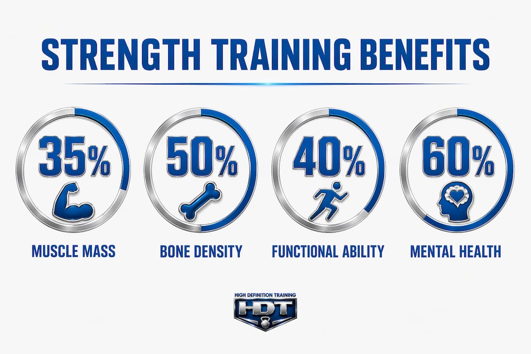 Infographic highlighting benefits of strength training for women over 40