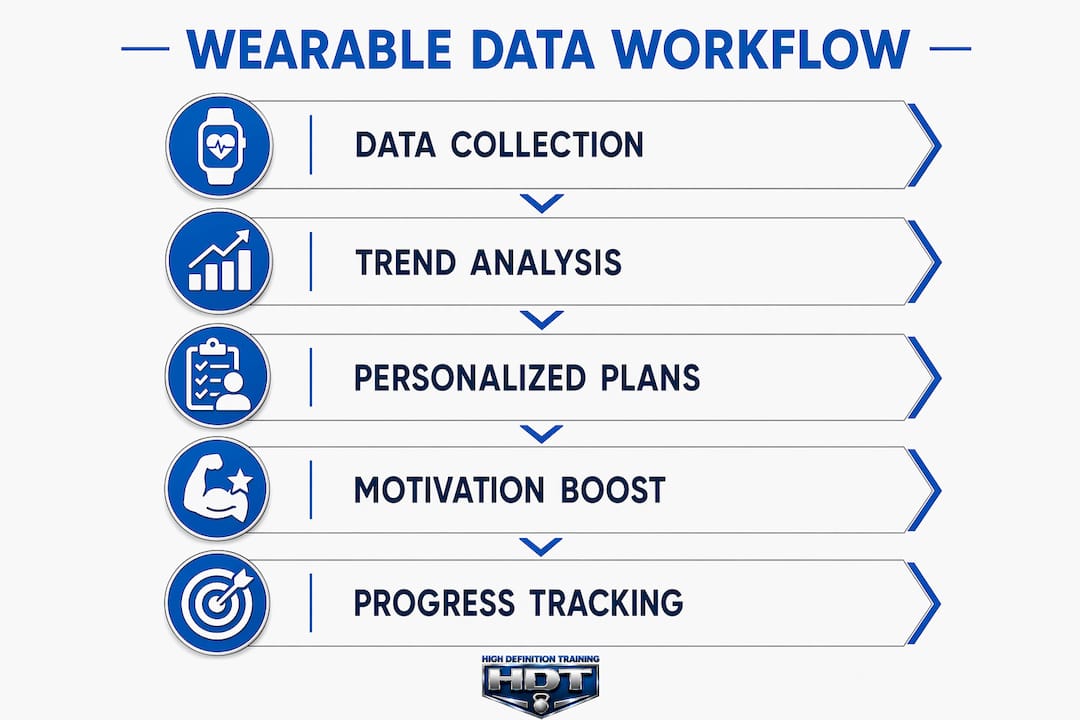 Infographic showing wearable data workflow for fitness professionals