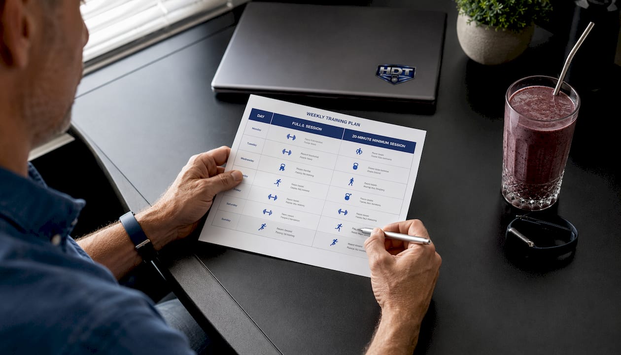 Man reviewing disciplined fitness plan
