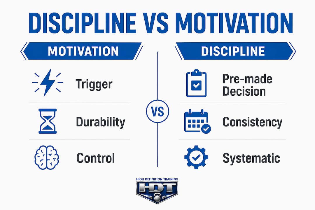 Infographic comparing discipline and motivation in fitness