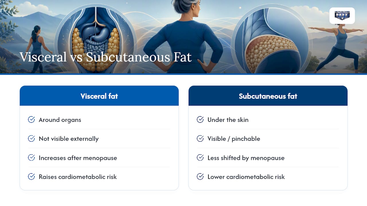 Diagram comparing visceral and subcutaneous fat in menopause
