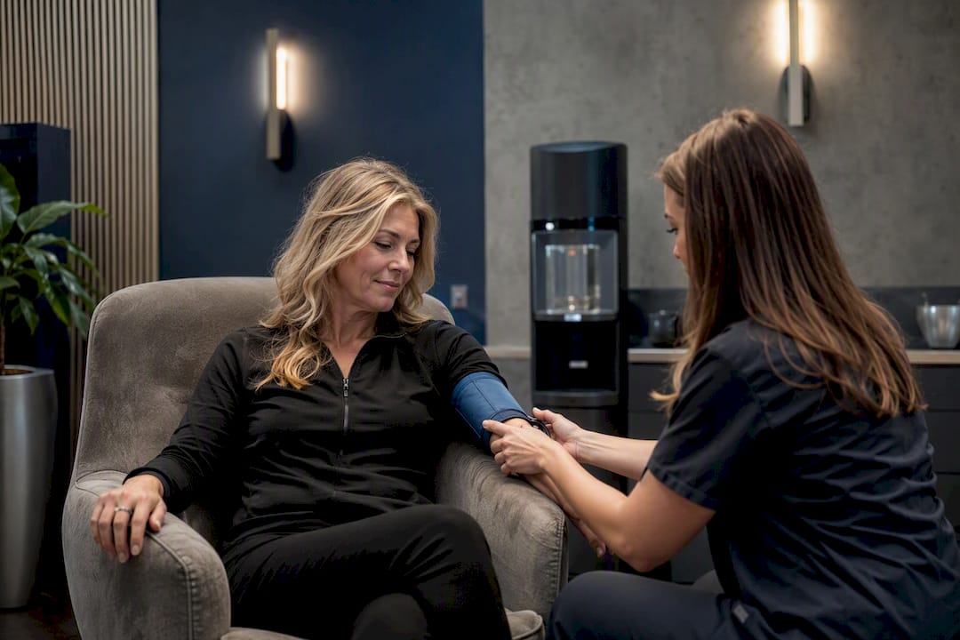 Woman getting blood pressure checkup