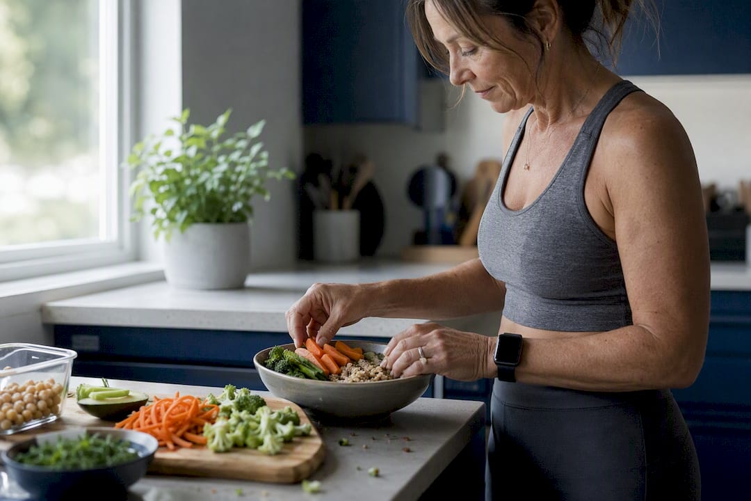 Woman chopping vegetables in kitchen