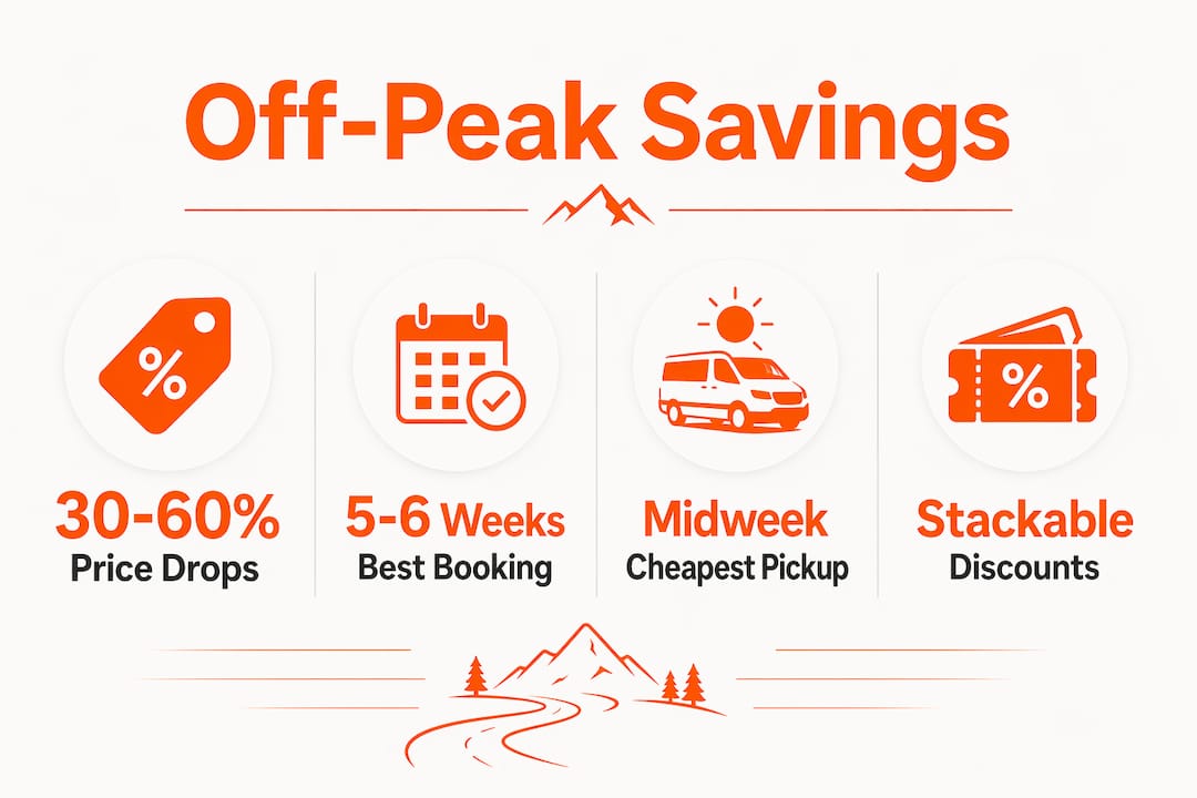 Infographic showing key off-peak van rental savings statistics