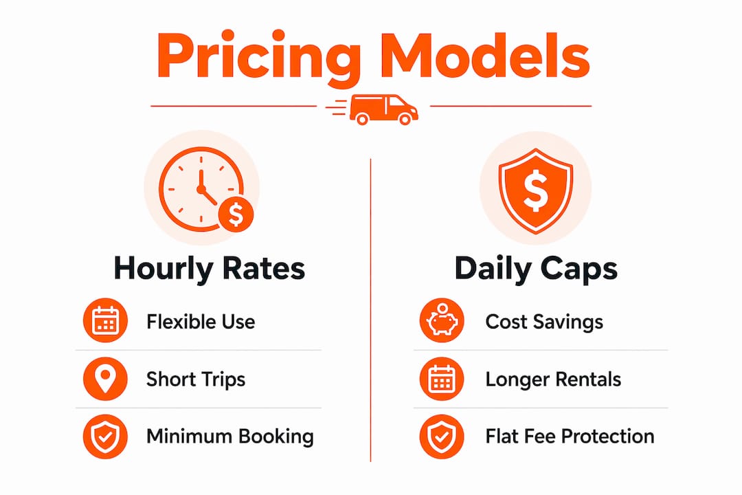 Infographic showing on-demand van rental pricing types