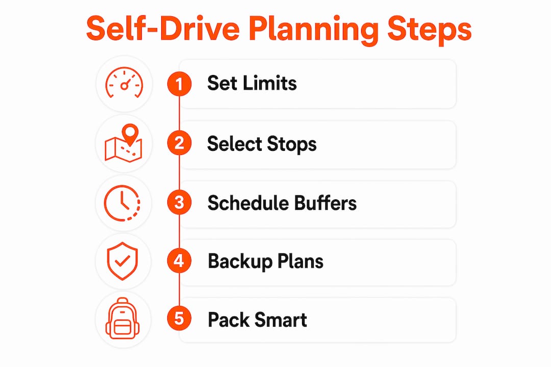 Infographic detailing key steps for self-drive travel planning