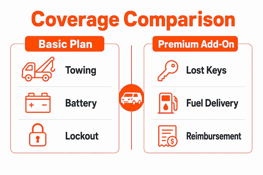 Infographic comparing basic and premium roadside assistance plans
