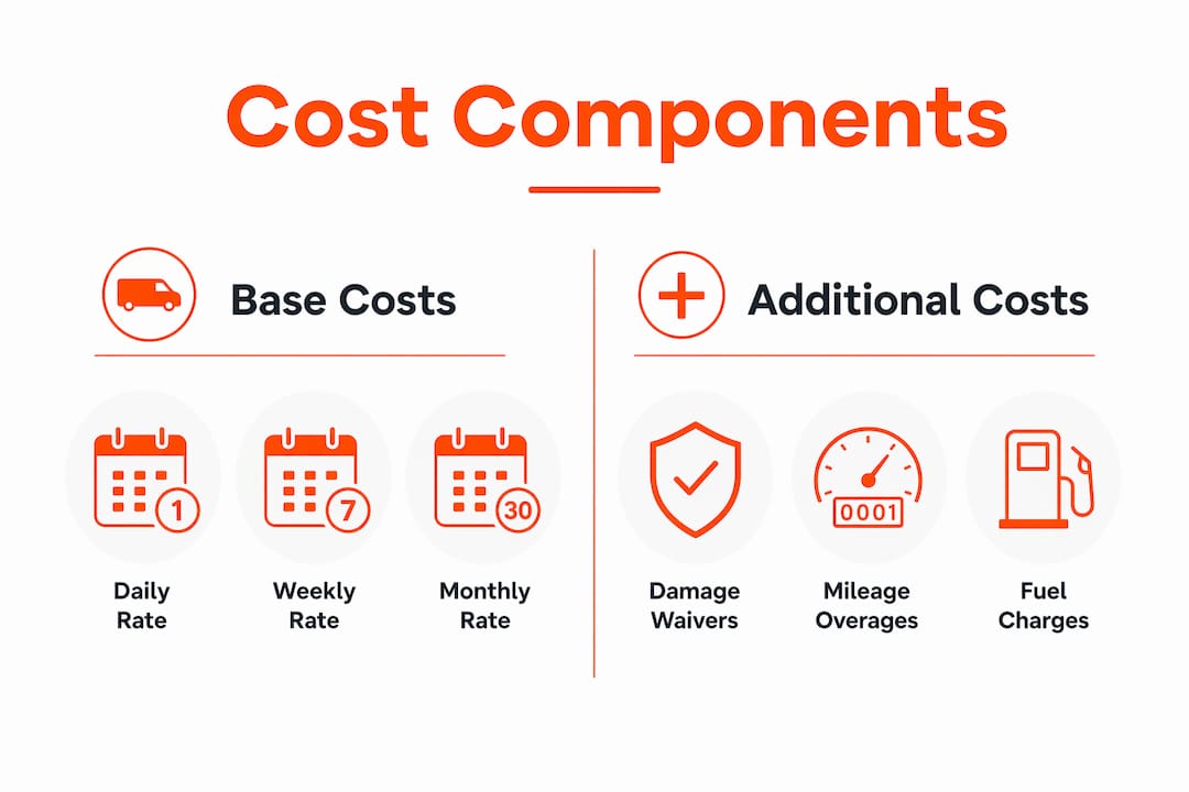 Infographic comparing van rental base and additional costs