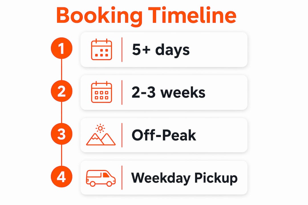 Infographic showing van rental booking timing steps