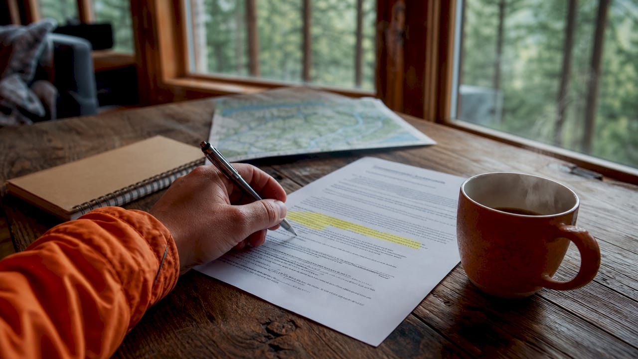Pen highlighting geographic restrictions on contract