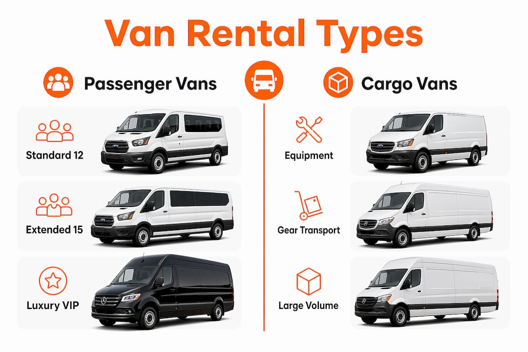 Infographic comparing passenger and cargo van types