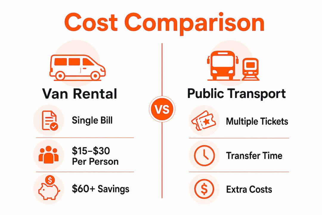 Infographic comparing van rental and public transport costs