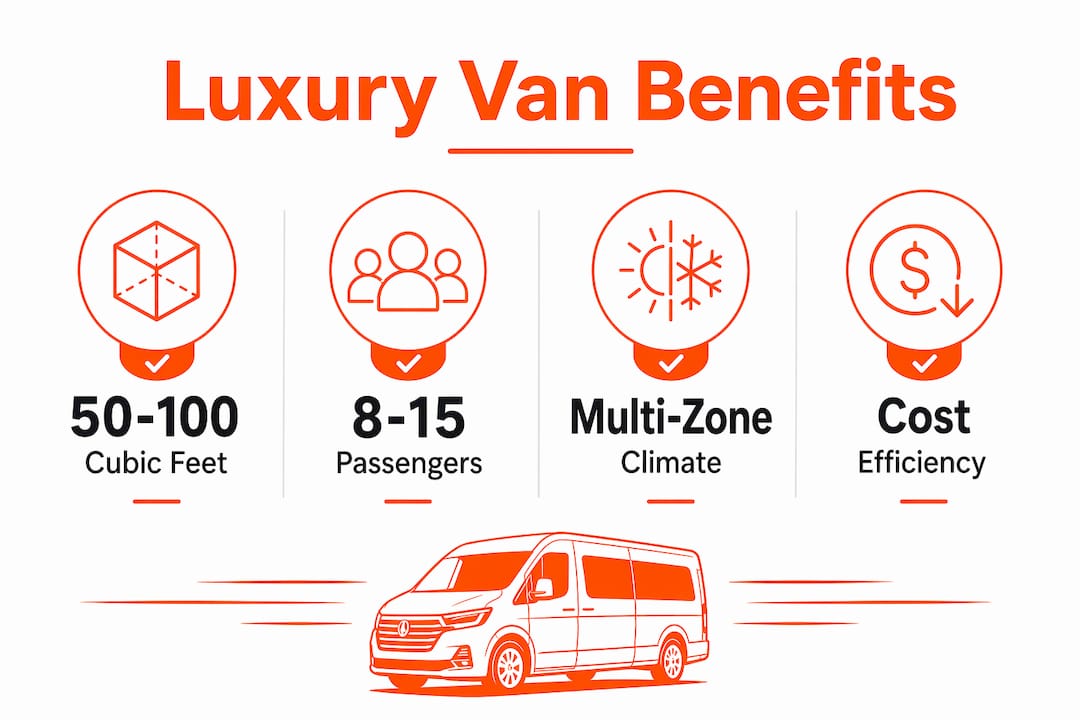 Infographic highlighting key advantages of luxury vans