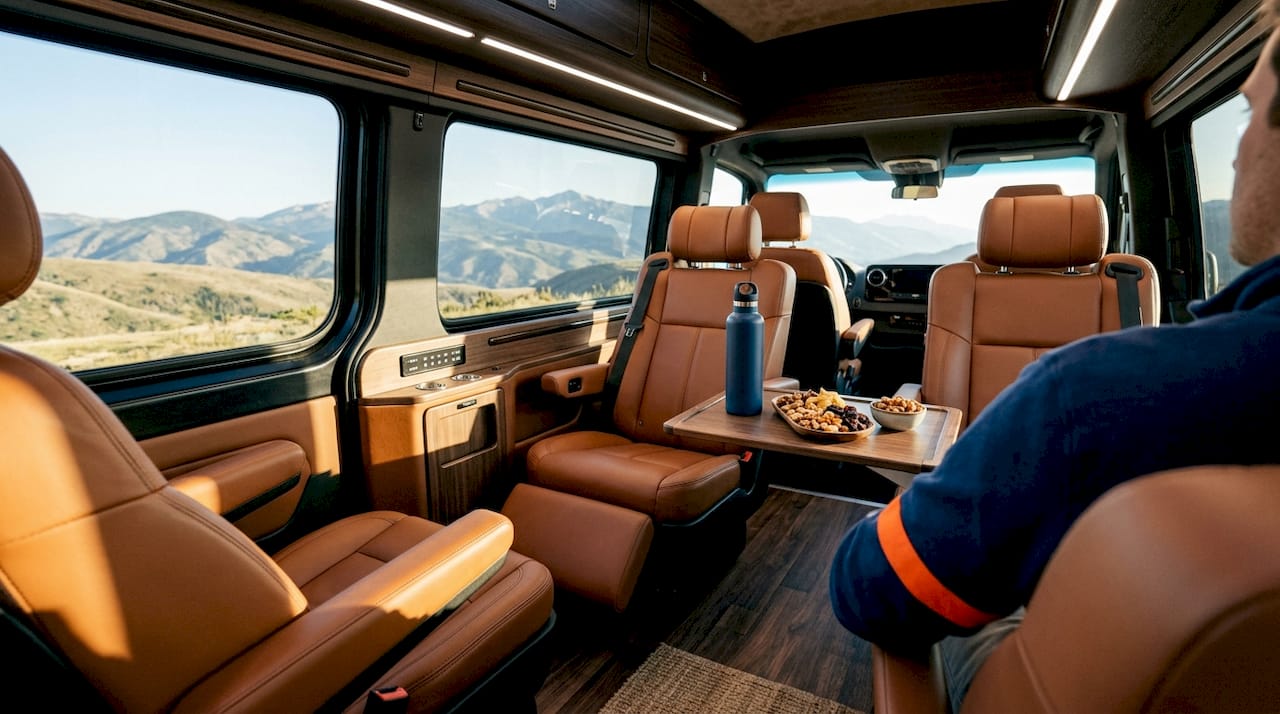 Close-up of luxury van premium seating controls