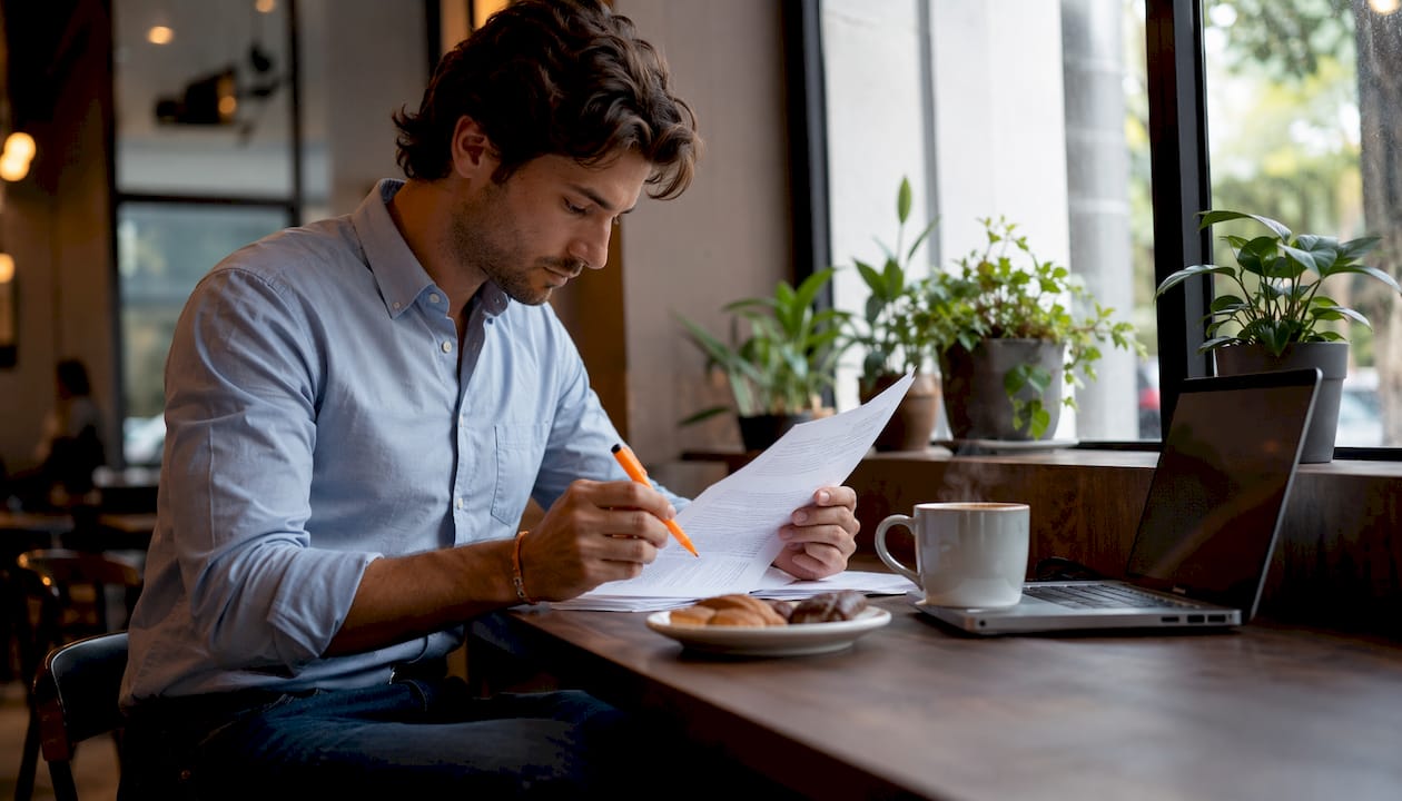 Man reviewing rental entertainment system policies
