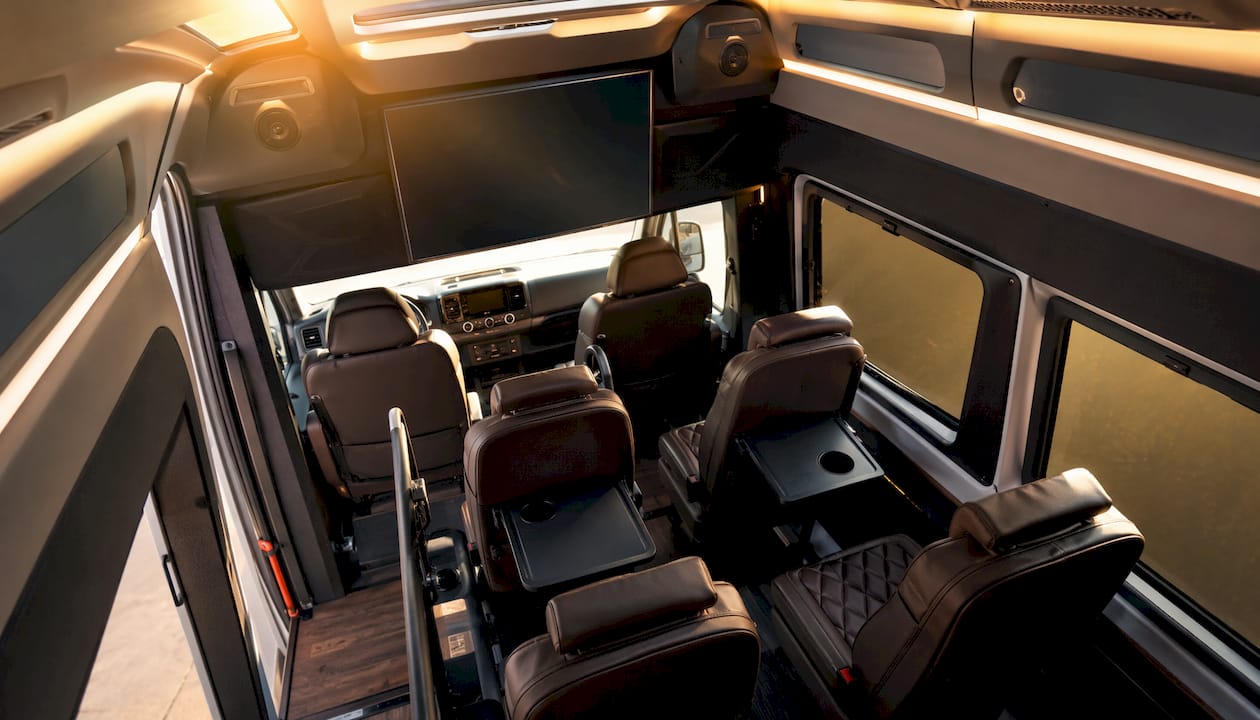 Mercedes Sprinter van with premium entertainment system