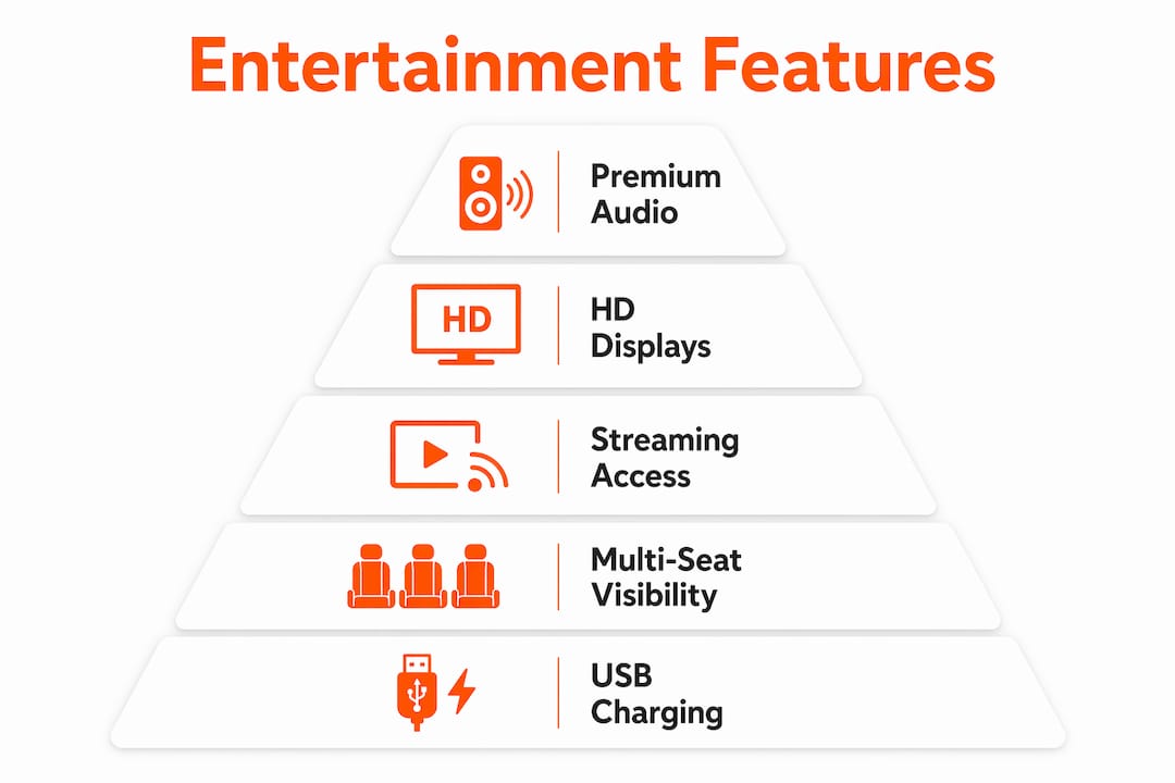 Infographic displaying hierarchy of van entertainment features