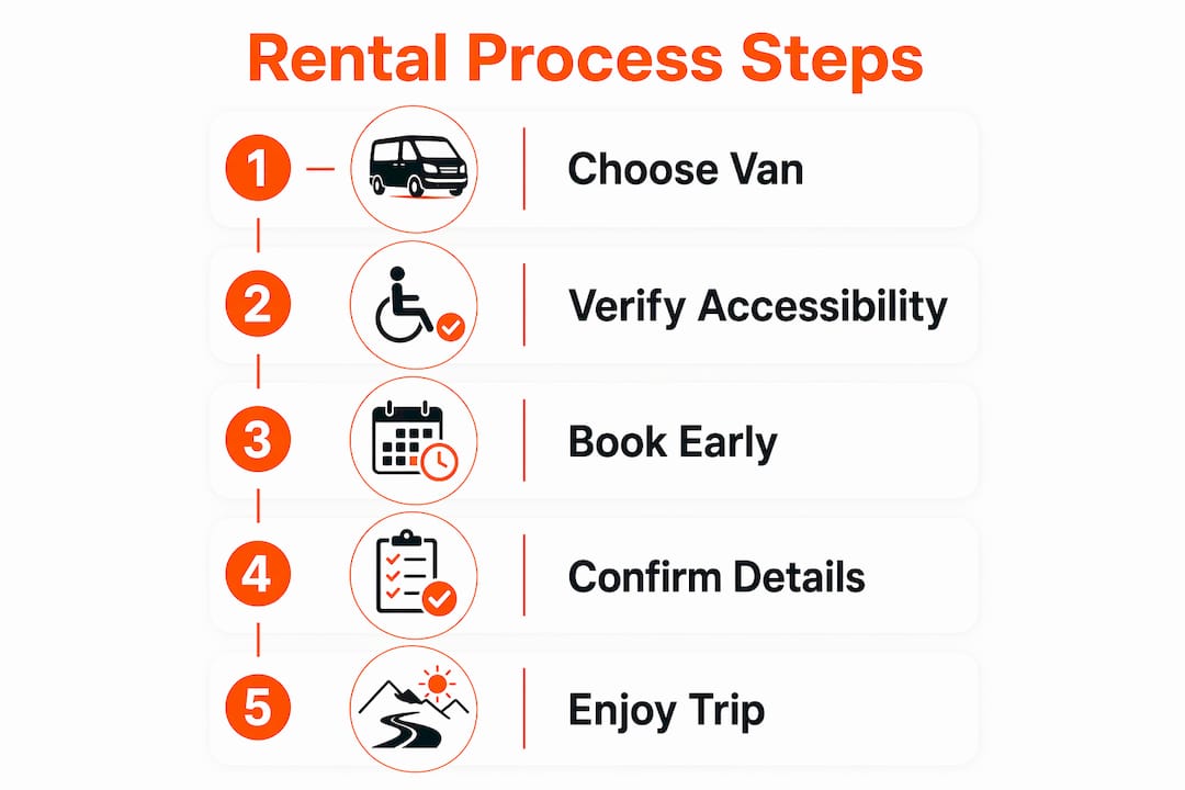Infographic illustrating accessible van rental process steps