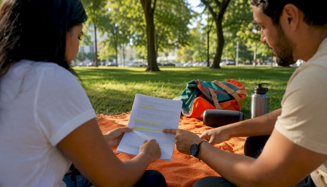 Hands pointing to key rental contract clauses
