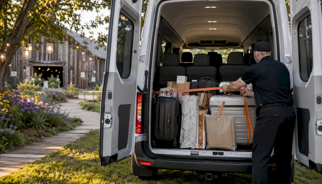 Open cargo space in wedding passenger van