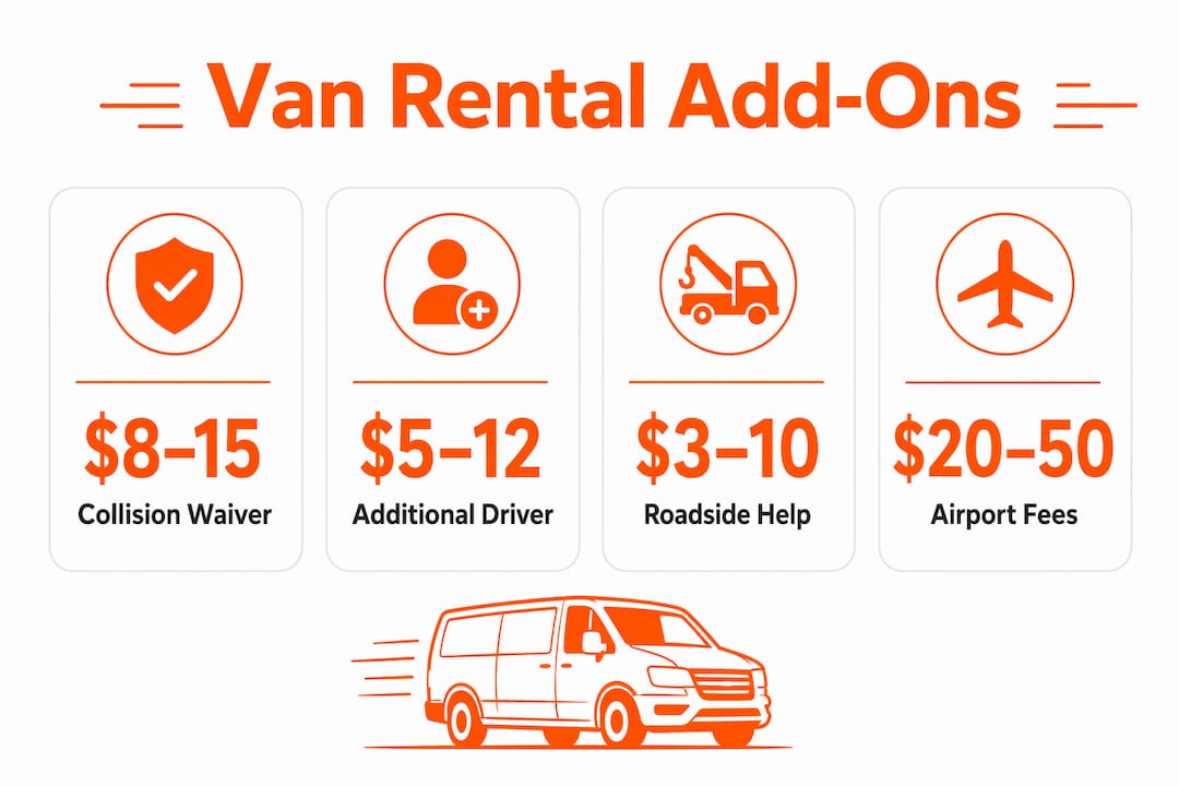 Infographic showing common van rental add-on costs