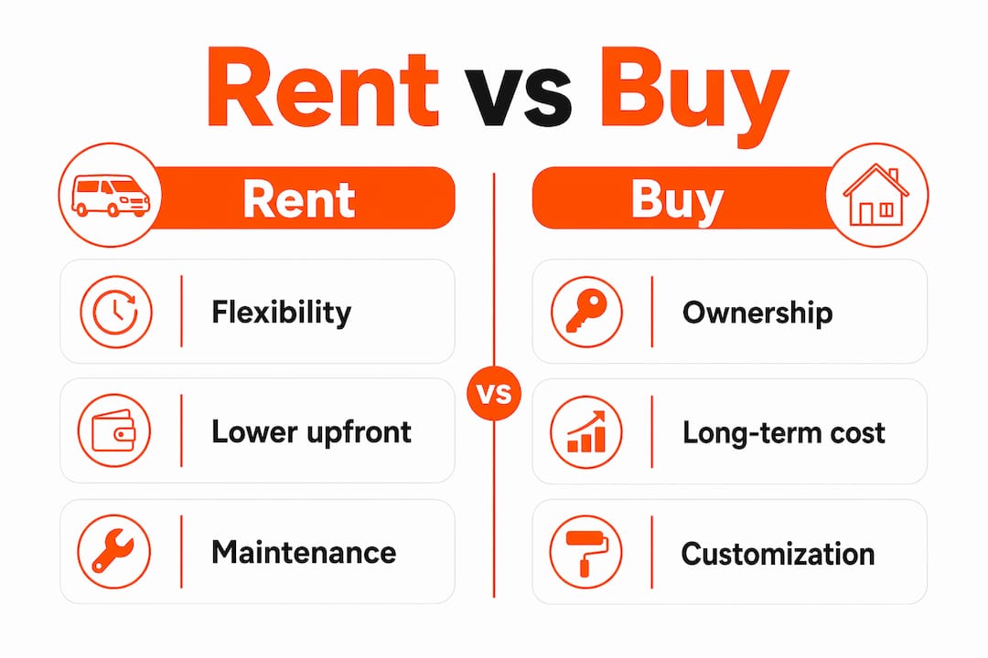 Infographic comparing renting versus buying Sprinter vans