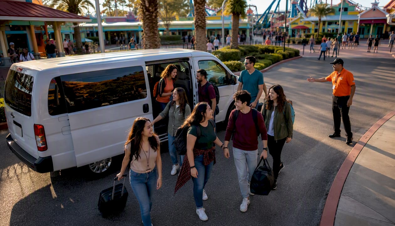 Group van unloading at park drop-off zone