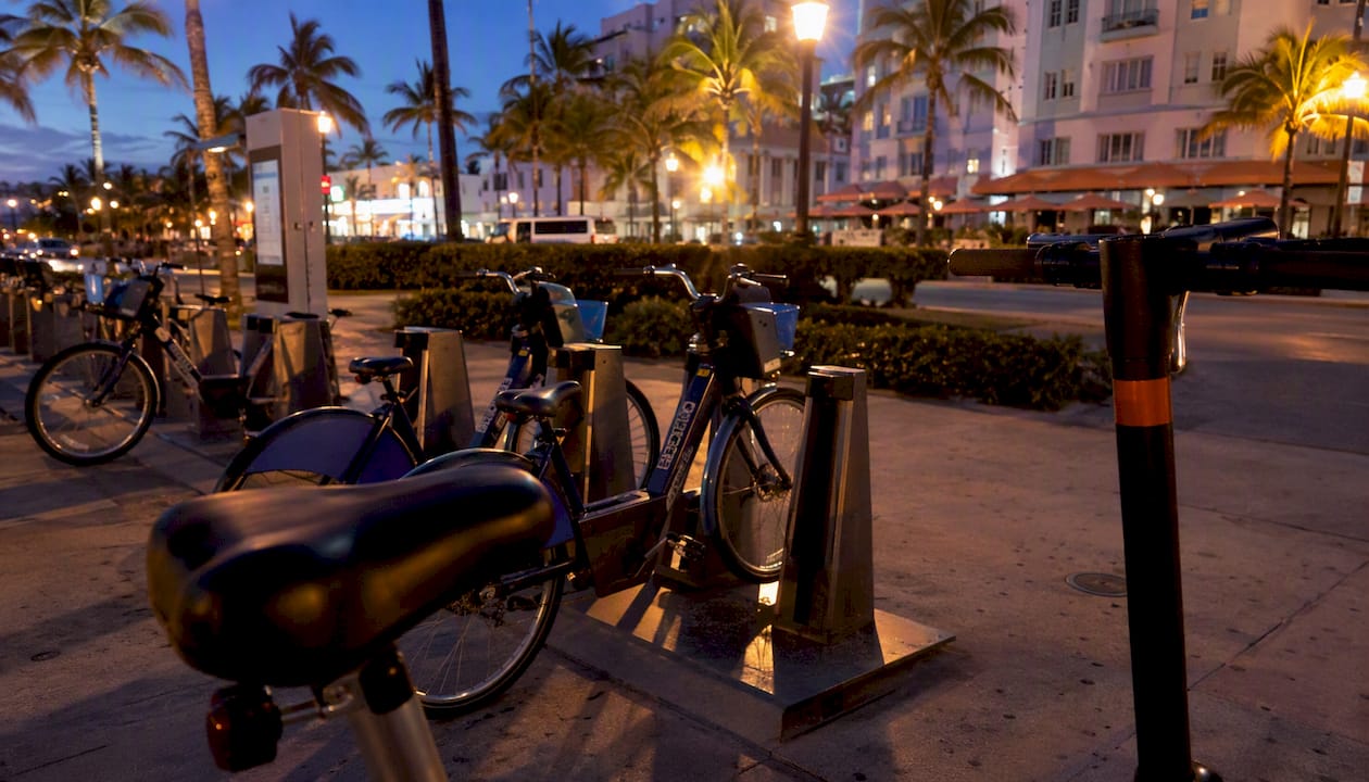 Citi Bike station with bikes and scooters in Miami