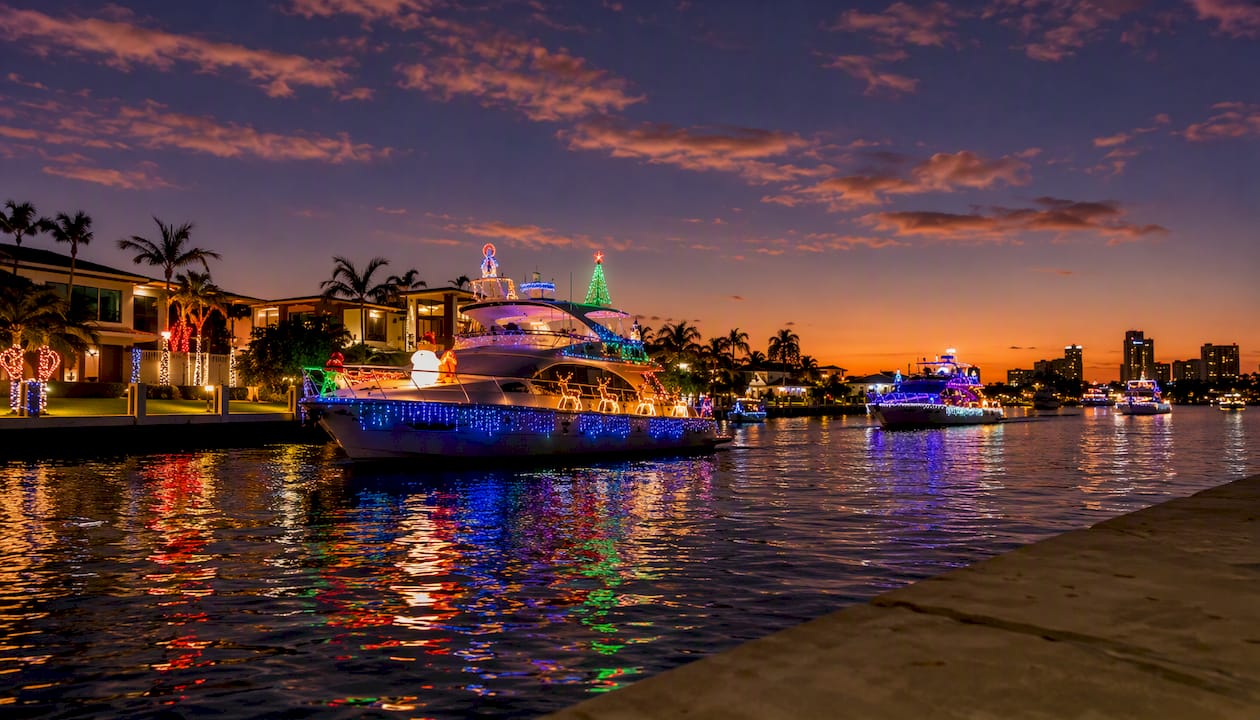 Decorated boats in Fort Lauderdale holiday boat parade