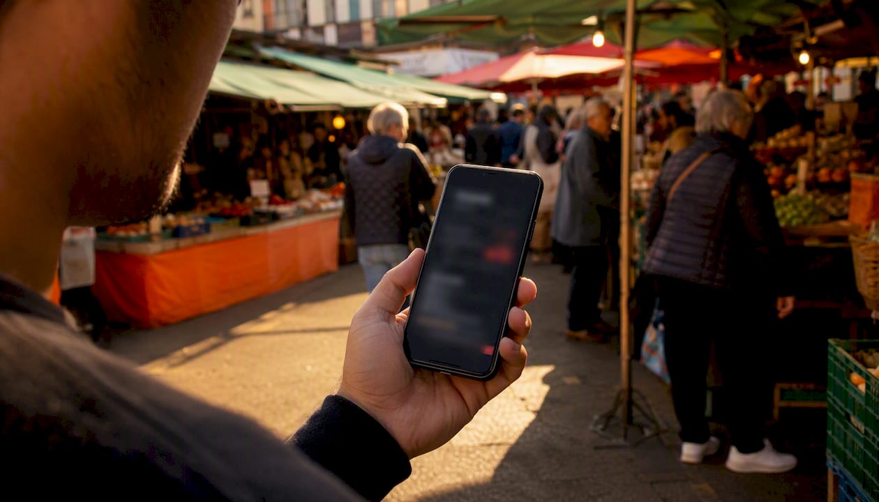Hand holding phone showing pending credit card hold