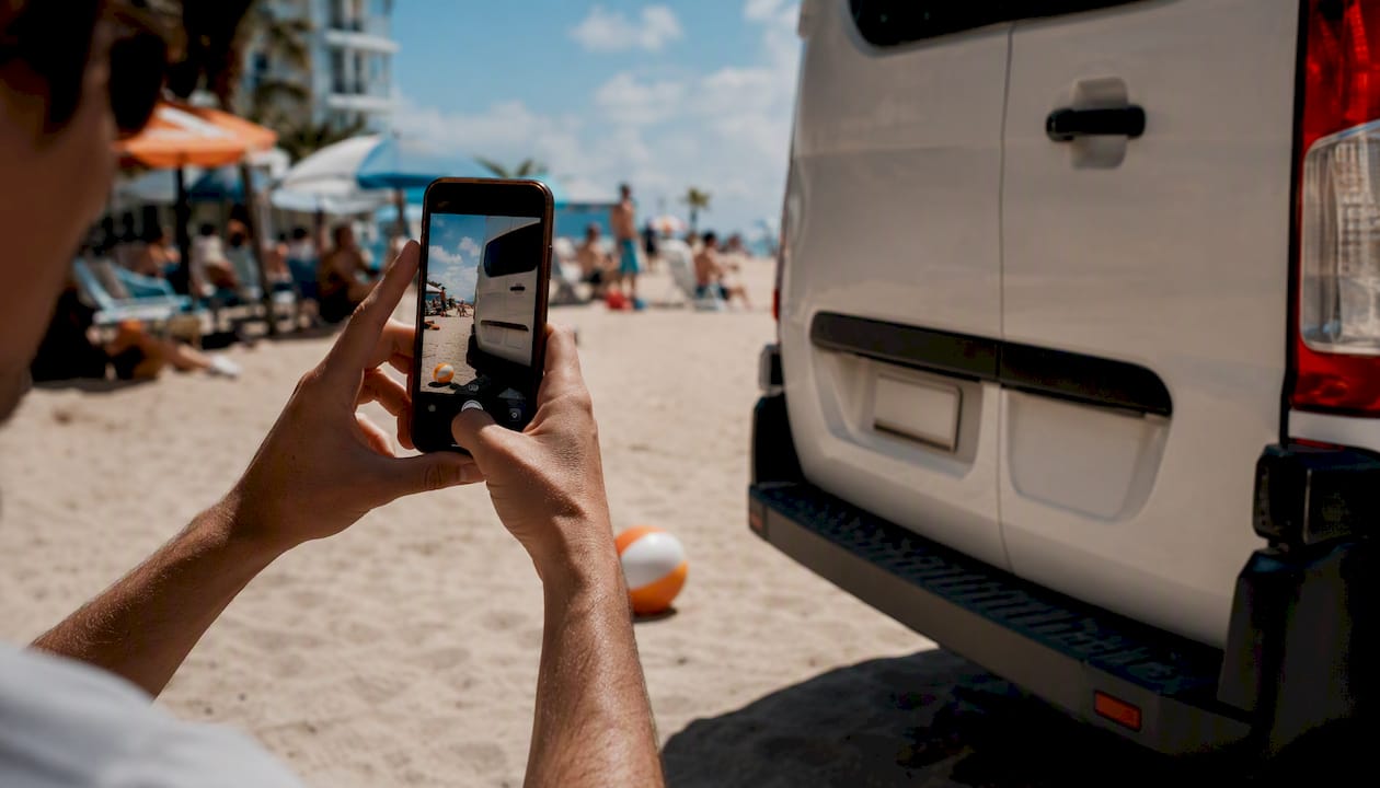 Photographing rental van license plate