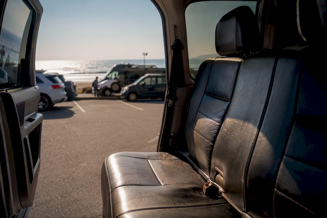 Sunlit leather van seat showing heat effect