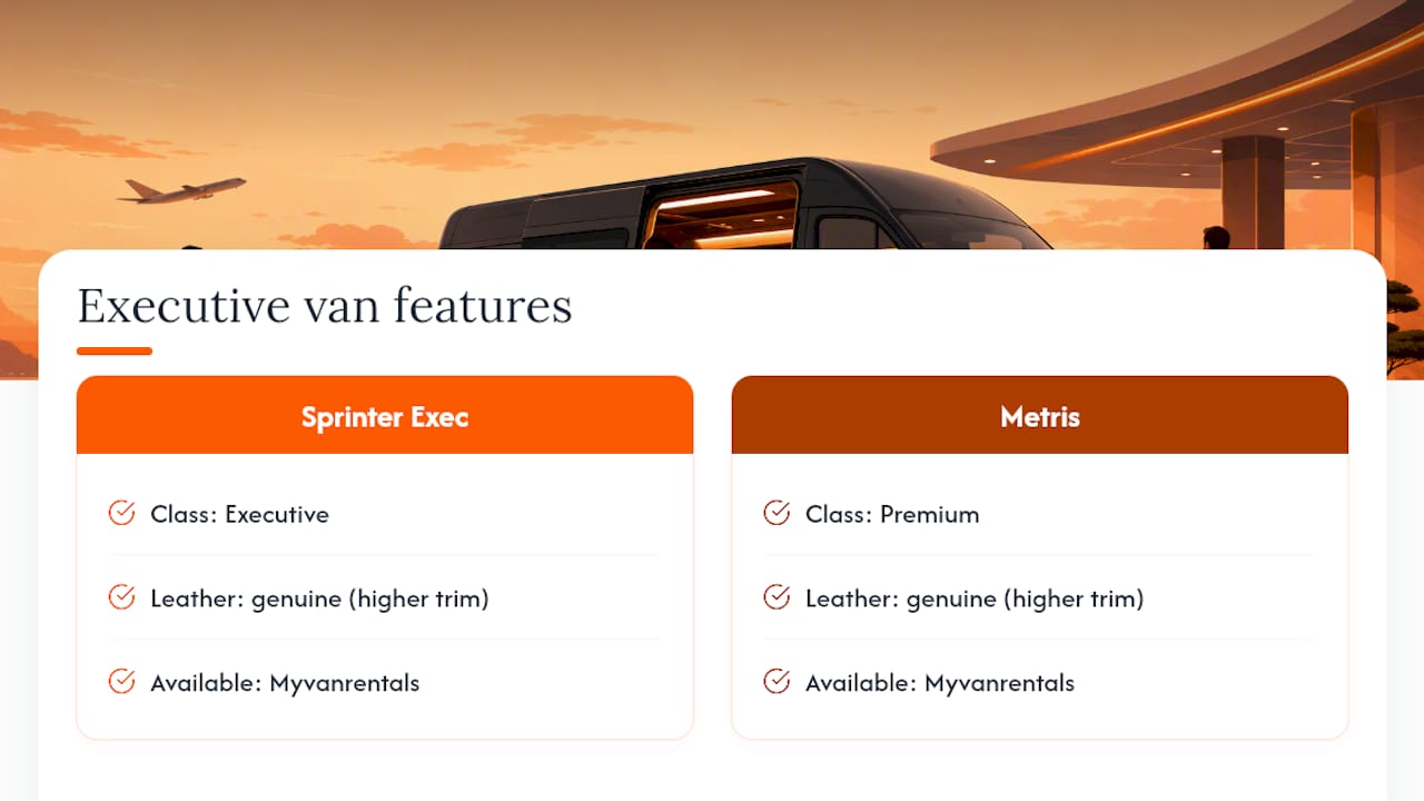 Diagram comparing premium van models and leather features