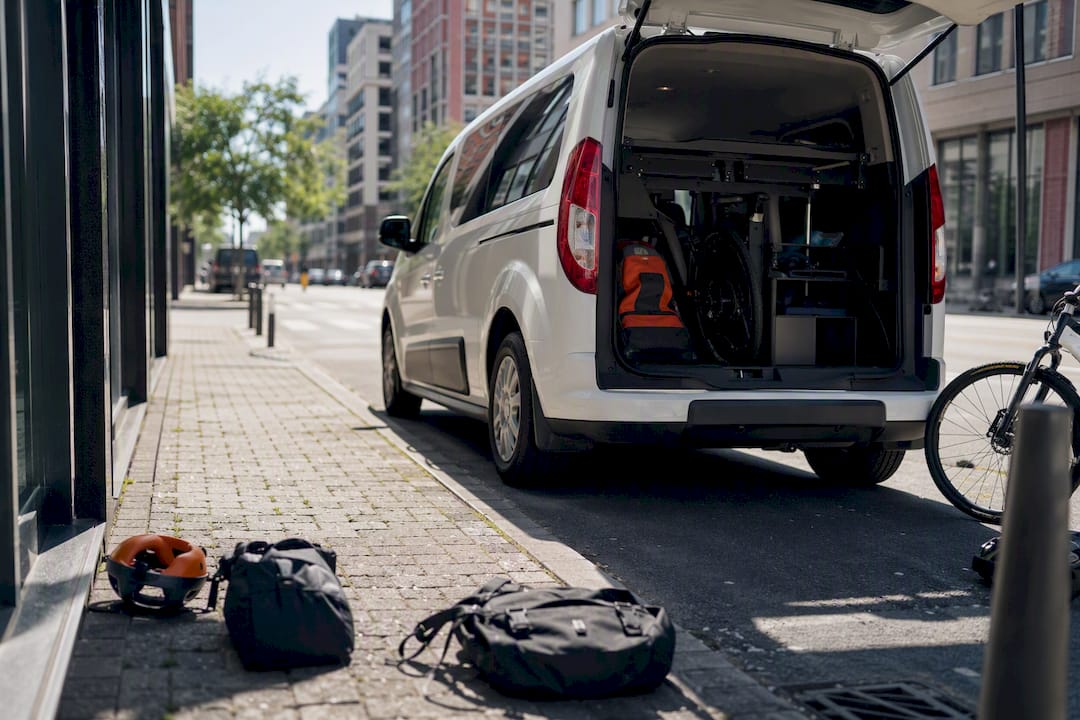 Passenger van cargo area with gear