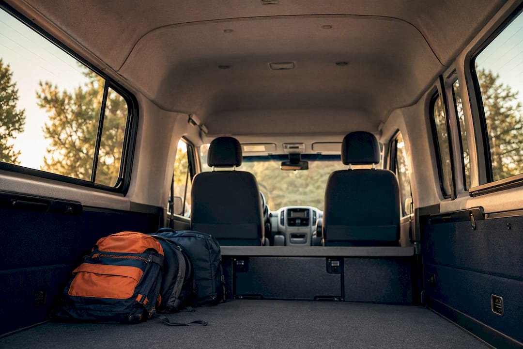 Van interior roof with standing height view