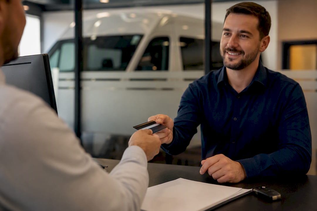 Customer paying van rental deposit with credit card