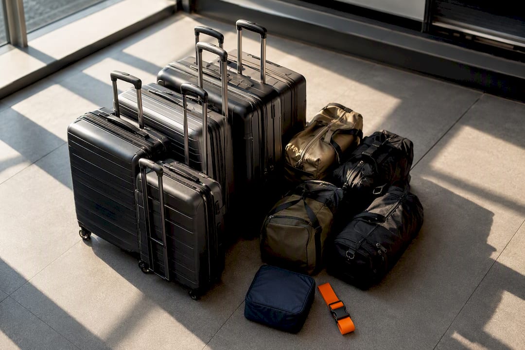 Suitcases arranged for passenger van travel