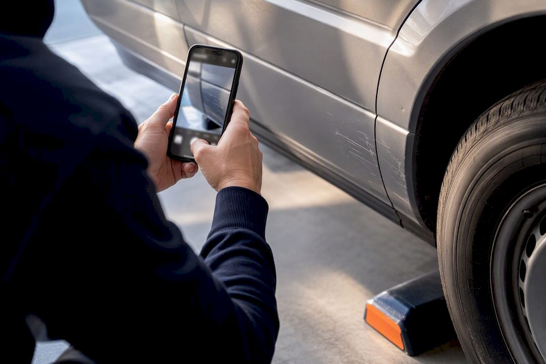 Owner photographing vehicle condition before rental
