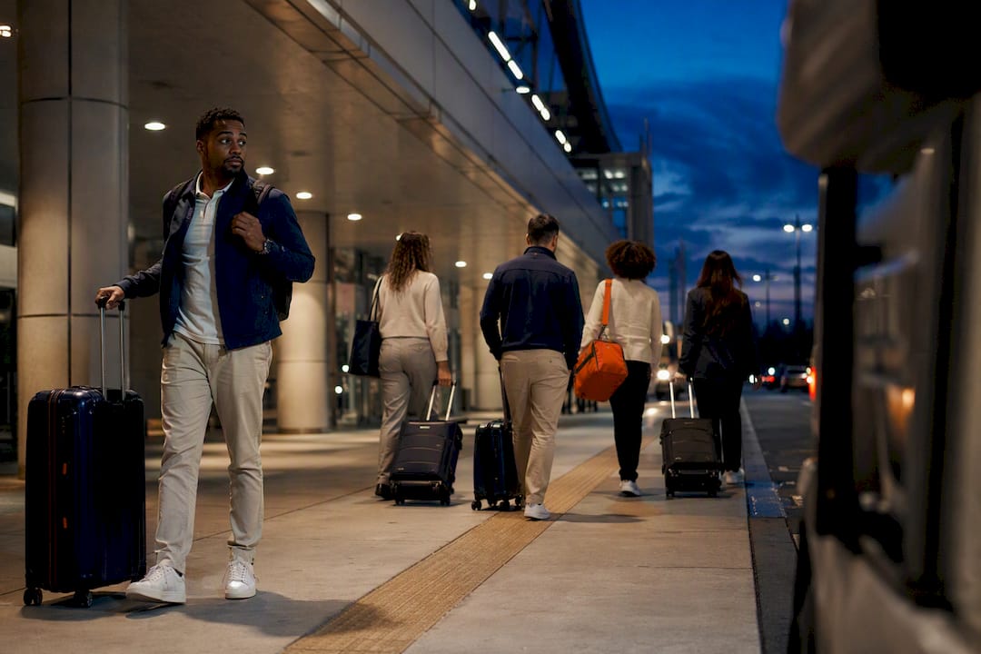Team gathering for airport van pickup