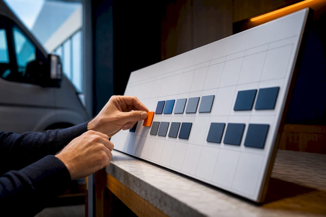 Hands arranging advance booking dates
