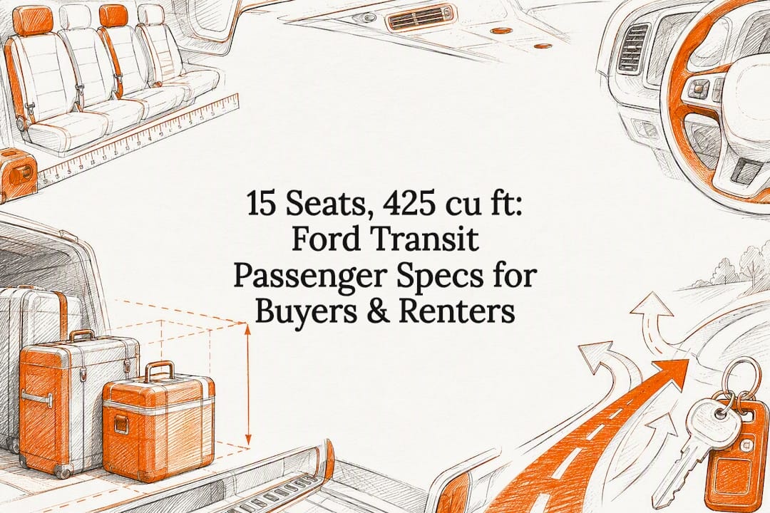 15 Seats, 425 cu ft: Ford Transit Passenger Specs for Buyers & Renters