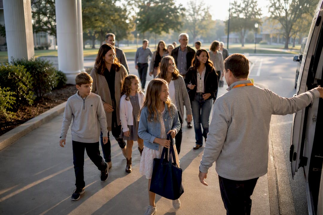 Church group organizing at transportation pickup