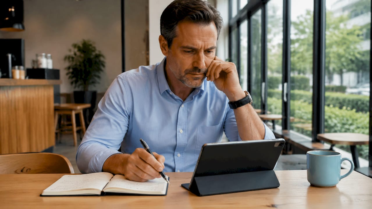 Gerente analisando dados em um tablet
