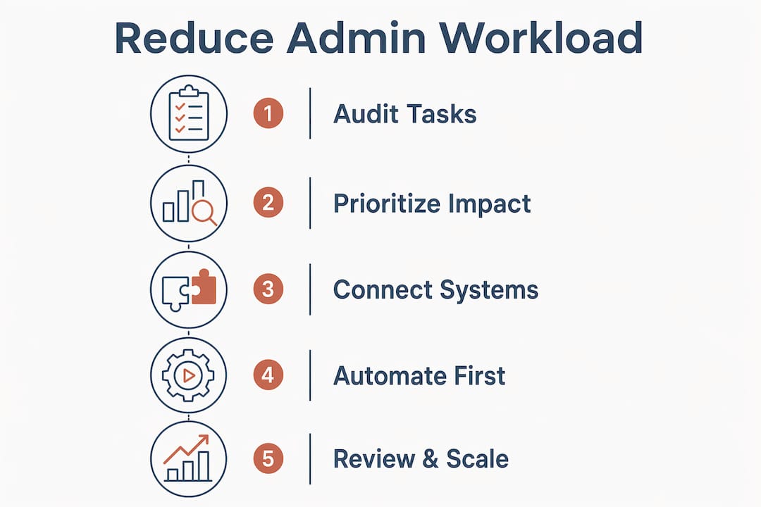 Infographic illustrating steps to reduce admin workload