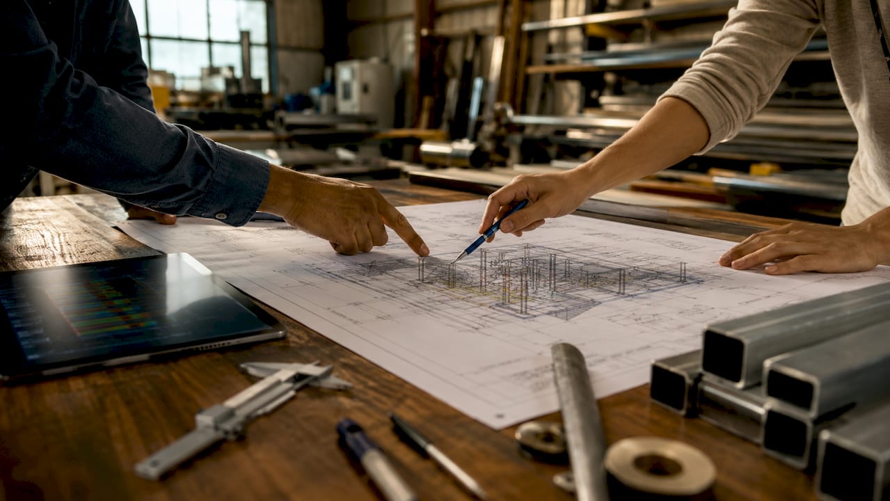 Hands pointing at BIM layout collaboration