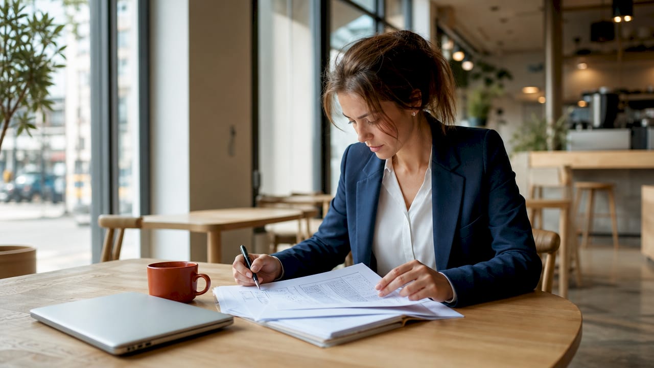 Project manager reviewing construction bid documents