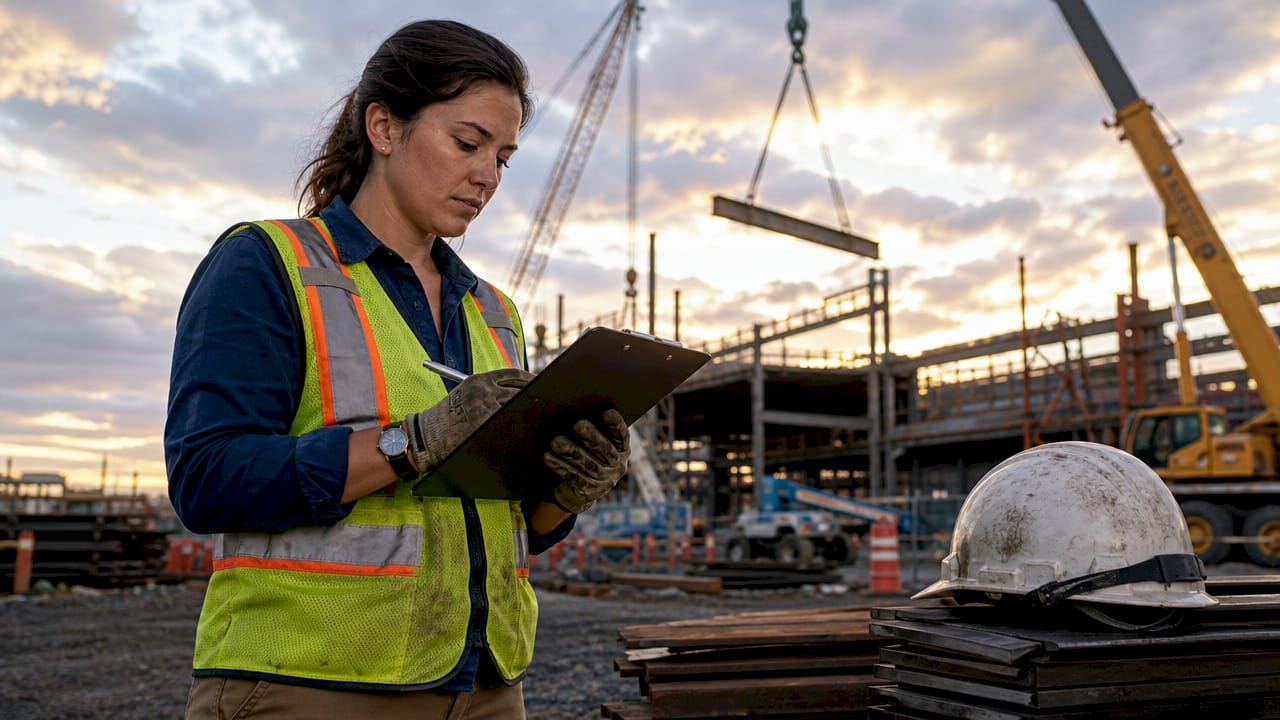 Supervisor filling daily field report outdoors