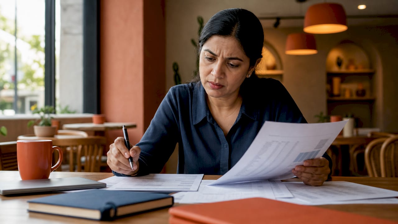 Engineer reviewing overhead costs at conference table