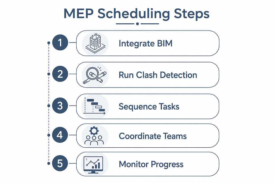 Infographic showing MEP scheduling process steps